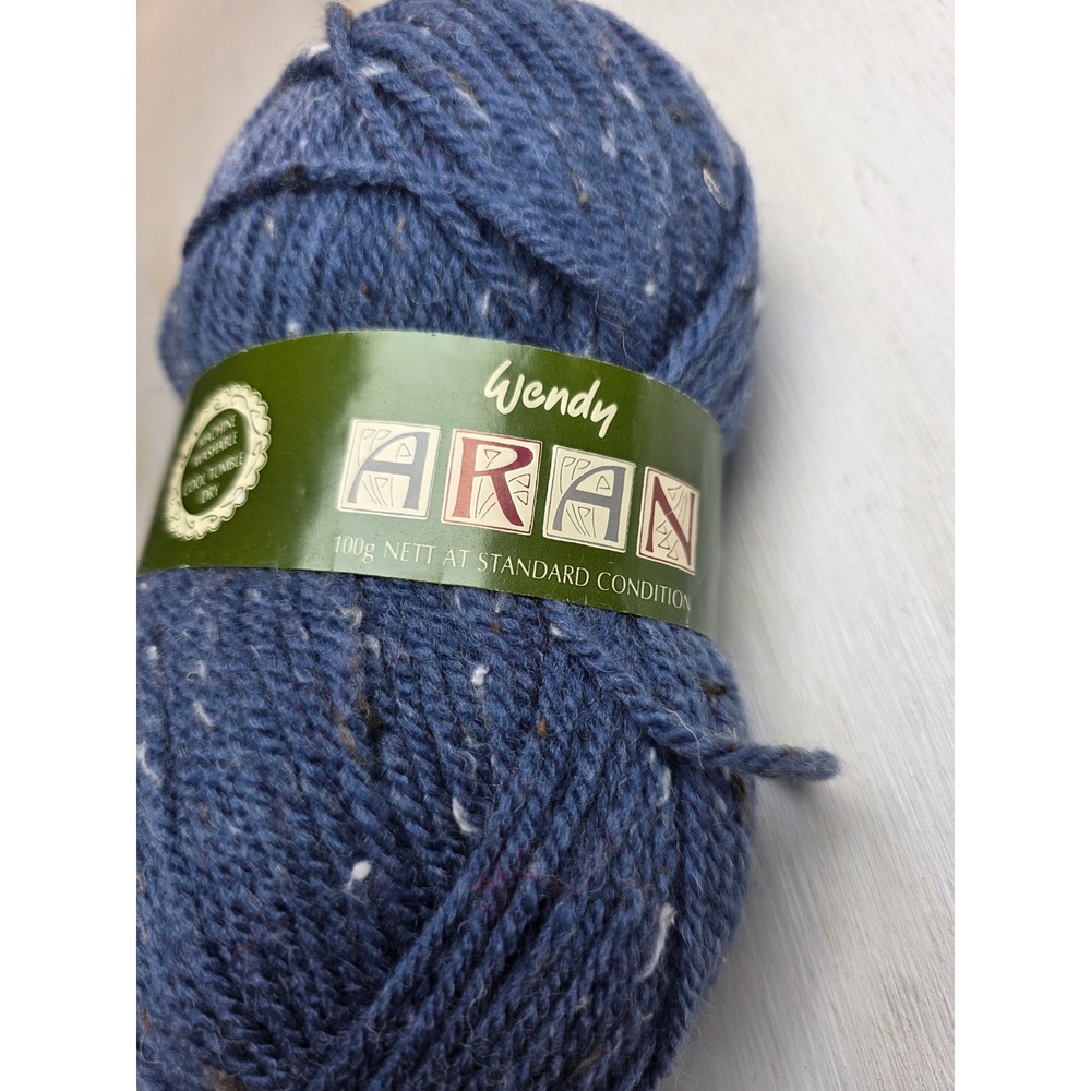 Wendy Aran Yarn 100g Denim Blue Tweed 25% Wool Courtelle Type 10 Made in England
